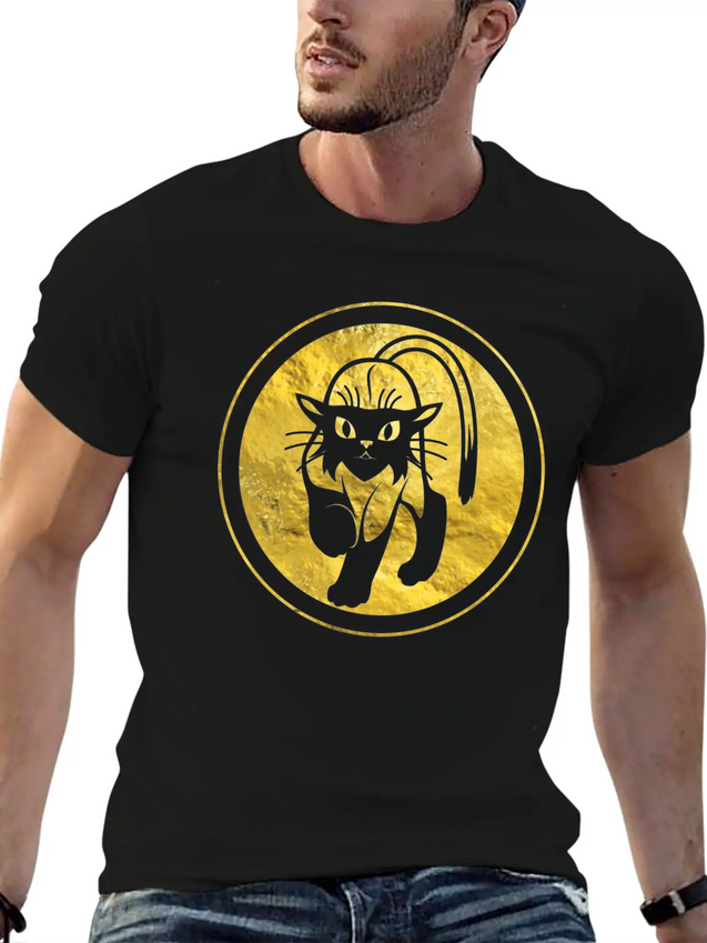 Tribal Gold Cat Lightweight Cotton T-Shirt – Daily Comfort Graphic Shirt