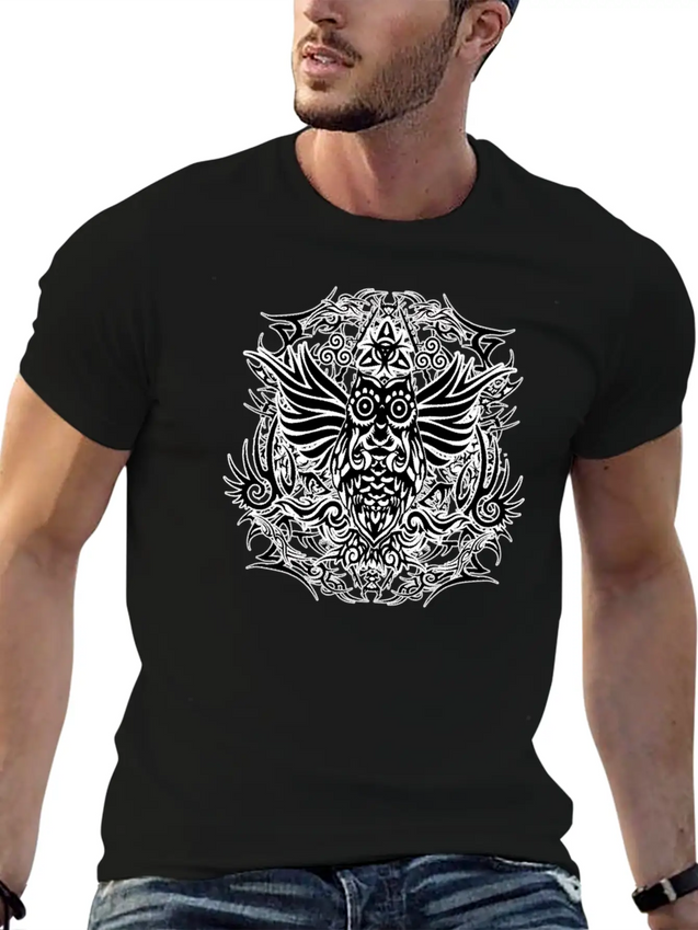 Tribal Owl Lightweight Cotton T-Shirt – Daily Comfort Graphic Shirt