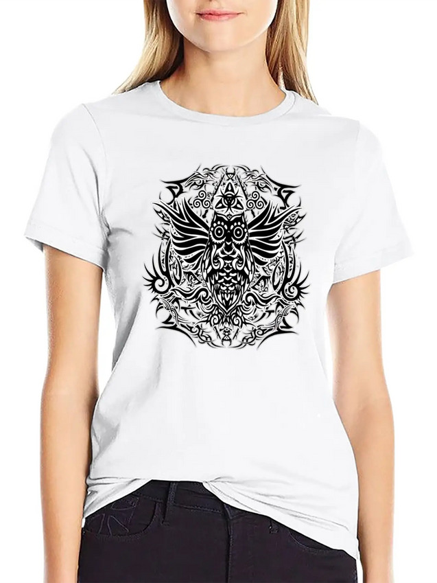 Tribal Owl Lightweight Cotton T-Shirt – Daily Comfort Graphic Shirt