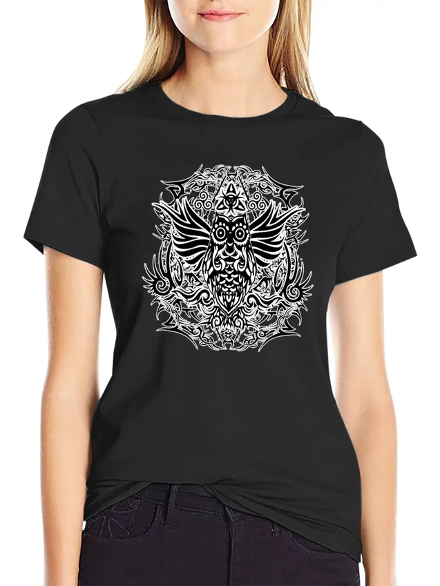 Tribal Owl Lightweight Cotton T-Shirt – Daily Comfort Graphic Shirt