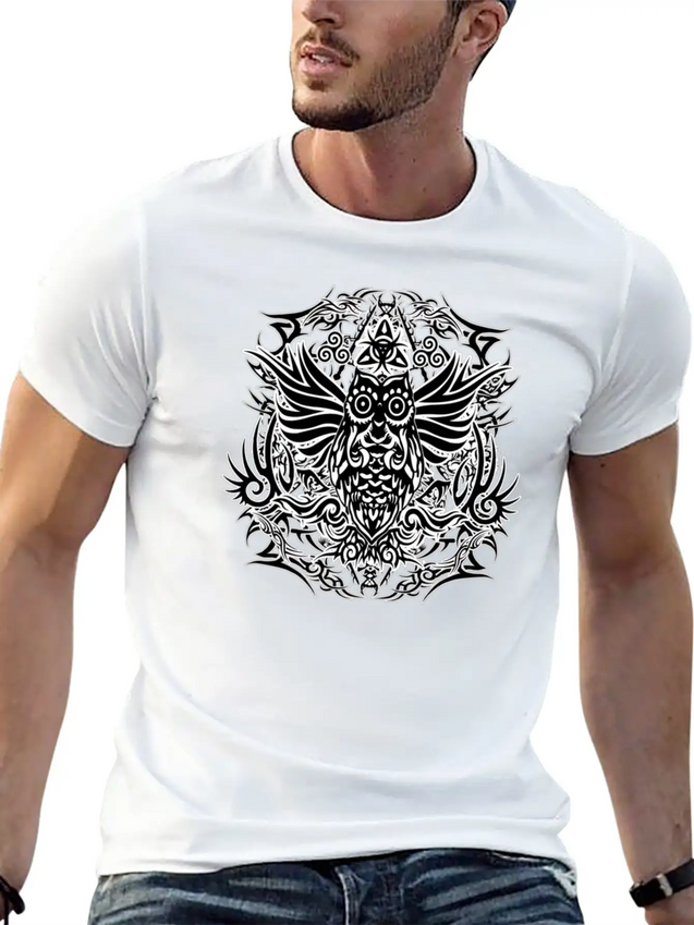 Tribal Owl Lightweight Cotton T-Shirt – Daily Comfort Graphic Shirt