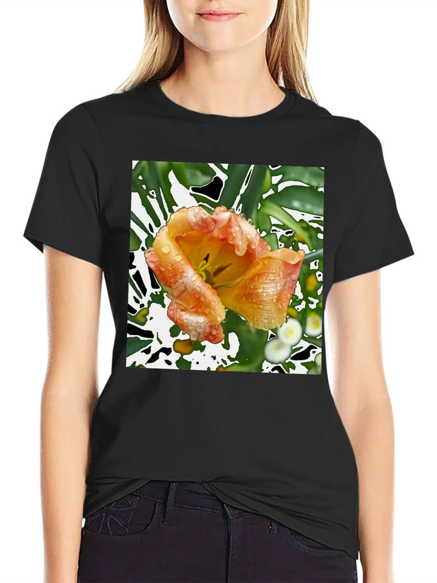 Tulip In The Rain Lightweight Cotton T-Shirt – Daily Comfort Graphic Shirt