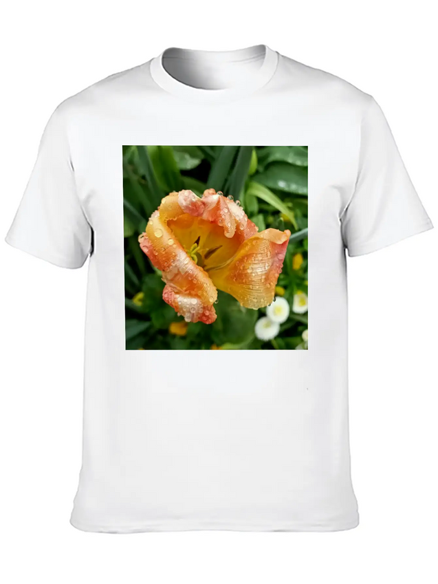 Tulip In The Rain Lightweight Cotton T-Shirt – Daily Comfort Graphic Shirt