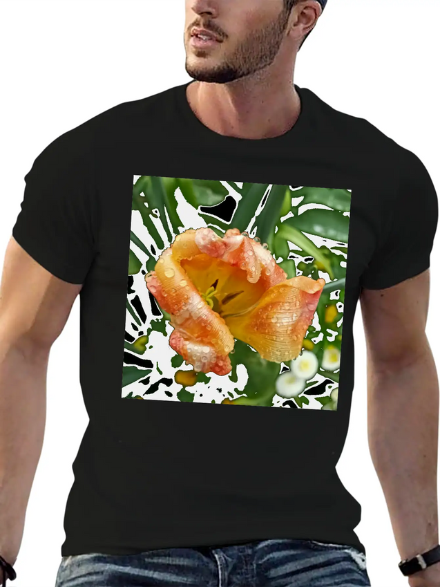 Tulip In The Rain Lightweight Cotton T-Shirt – Daily Comfort Graphic Shirt