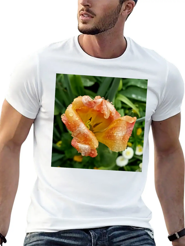 Tulip In The Rain Lightweight Cotton T-Shirt – Daily Comfort Graphic Shirt