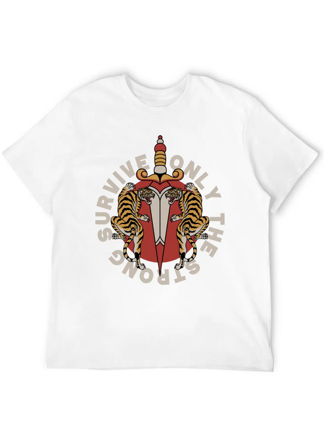 Twin Tigers & Dagger: Tattoo-Style Artwork Lightweight Cotton T-Shirt – Daily Comfort Graphic Shirt