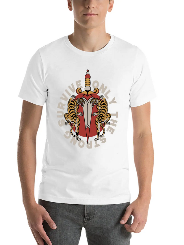 Twin Tigers & Dagger: Tattoo-Style Artwork Lightweight Cotton T-Shirt – Daily Comfort Graphic Shirt