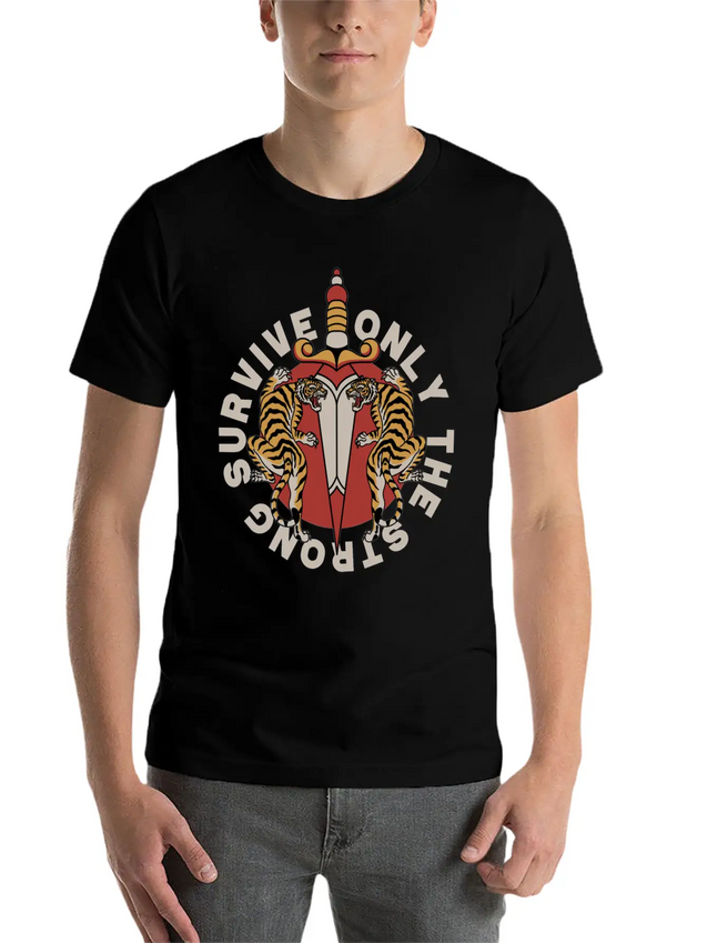Twin Tigers & Dagger: Tattoo-Style Artwork Lightweight Cotton T-Shirt – Daily Comfort Graphic Shirt