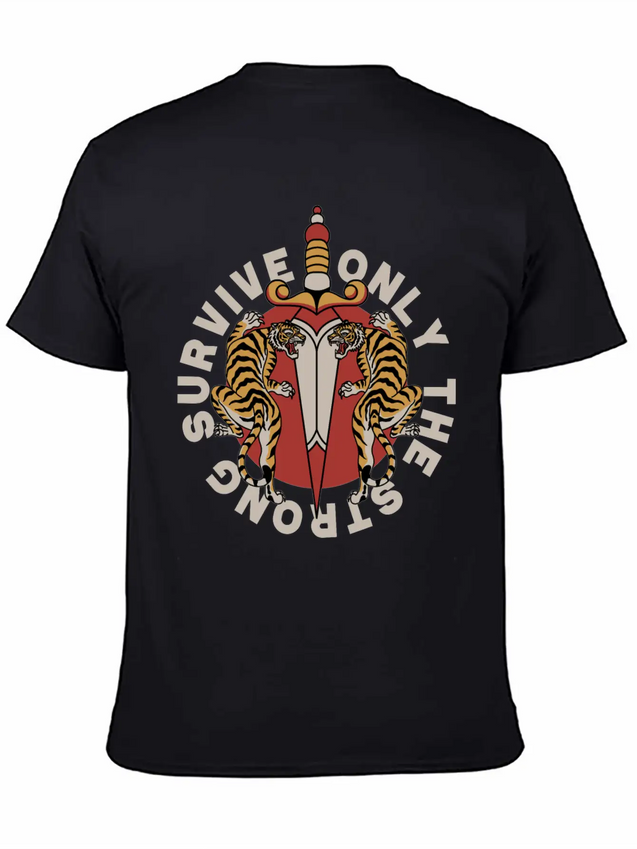 Twin Tigers & Dagger: Tattoo-Style Artwork Lightweight Cotton T-Shirt – Daily Comfort Graphic Shirt