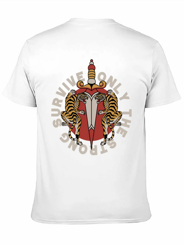 Twin Tigers & Dagger: Tattoo-Style Artwork Lightweight Cotton T-Shirt – Daily Comfort Graphic Shirt