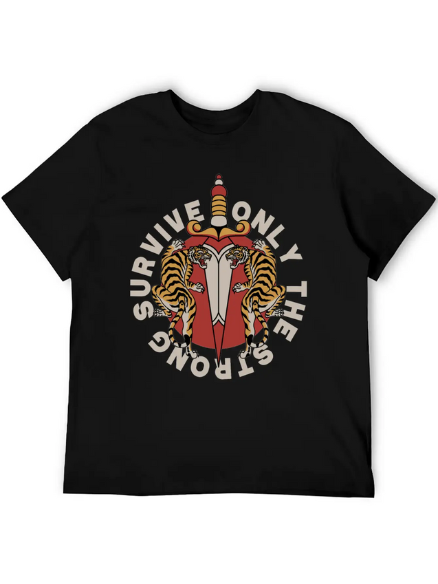 Twin Tigers & Dagger: Tattoo-Style Artwork Lightweight Cotton T-Shirt – Daily Comfort Graphic Shirt