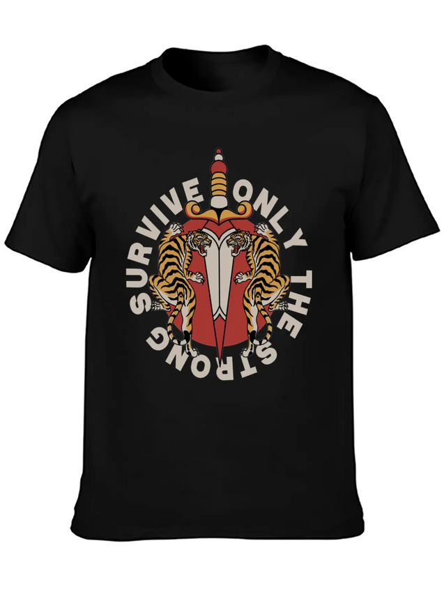 Twin Tigers & Dagger: Tattoo-Style Artwork Lightweight Cotton T-Shirt – Daily Comfort Graphic Shirt