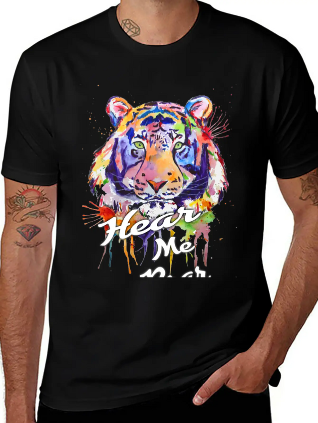 Typography, HEAR ME ROAR Lightweight Cotton T-Shirt – Daily Comfort Graphic Shirt