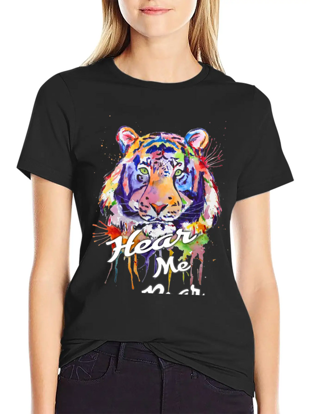Typography, HEAR ME ROAR Lightweight Cotton T-Shirt – Daily Comfort Graphic Shirt