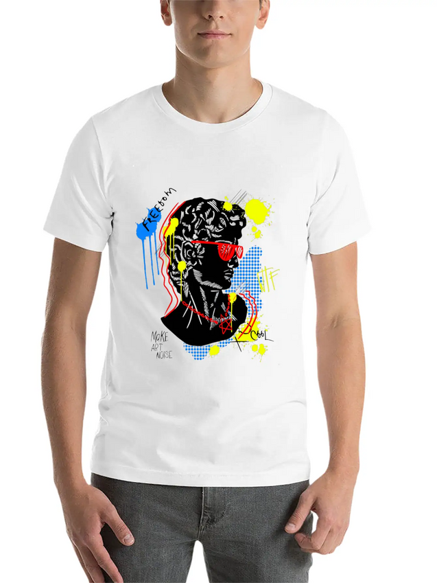 Typography Print For T-Shirt David Sculpture Hand Lightweight Cotton T-Shirt – Daily Comfort Graphic Shirt