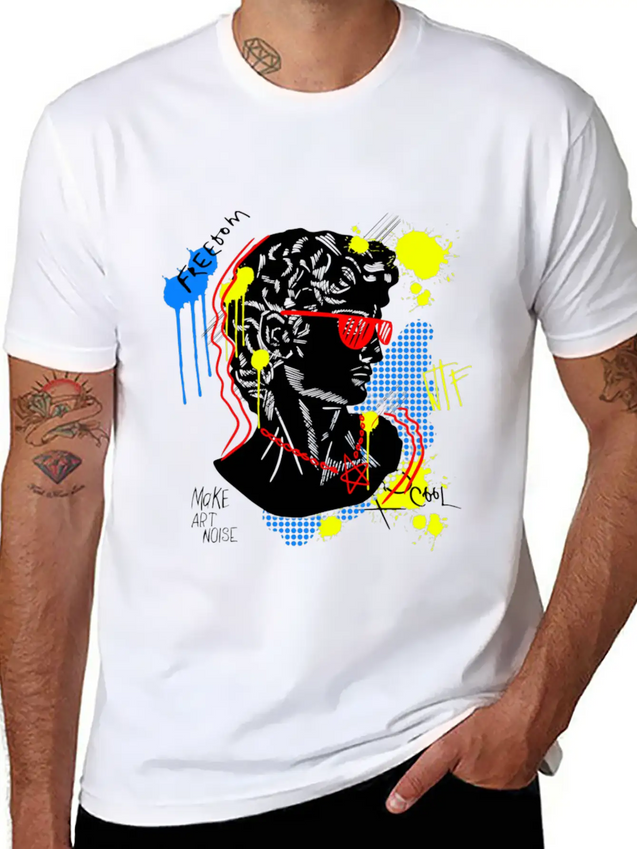 Typography Print For T-Shirt David Sculpture Hand Lightweight Cotton T-Shirt – Daily Comfort Graphic Shirt