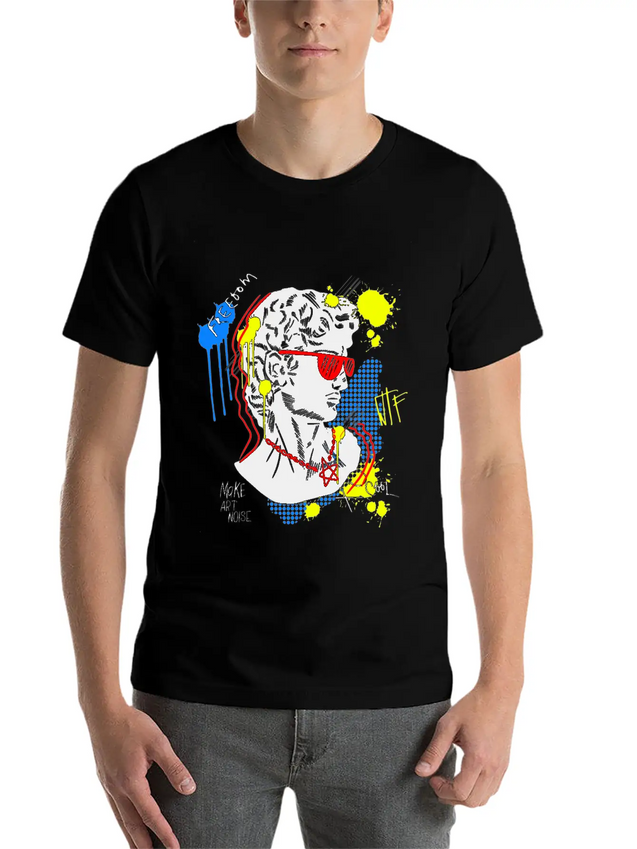 Typography Print For T-Shirt David Sculpture Hand Lightweight Cotton T-Shirt – Daily Comfort Graphic Shirt