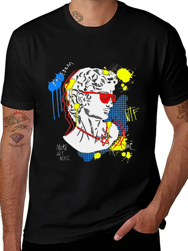 Typography Print For T-Shirt David Sculpture Hand Lightweight Cotton T-Shirt – Daily Comfort Graphic Shirt
