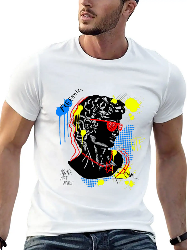 Typography Print For T-Shirt David Sculpture Hand Lightweight Cotton T-Shirt – Daily Comfort Graphic Shirt