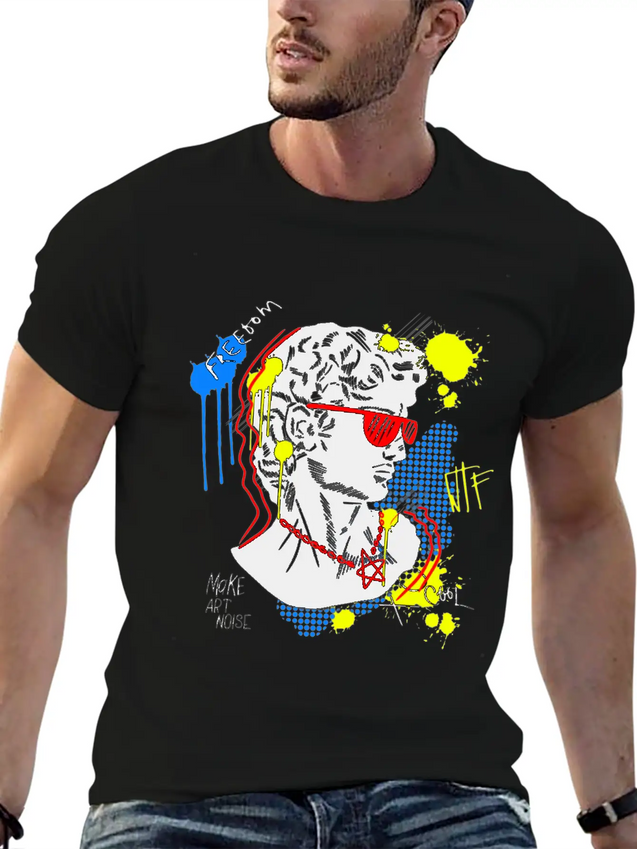 Typography Print For T-Shirt David Sculpture Hand Lightweight Cotton T-Shirt – Daily Comfort Graphic Shirt