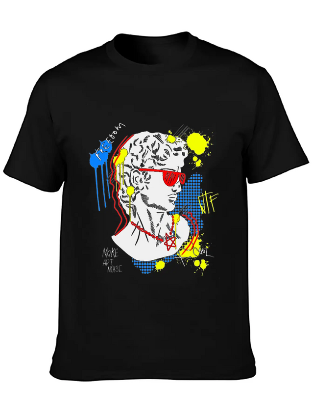 Typography Print For T-Shirt David Sculpture Hand Lightweight Cotton T-Shirt – Daily Comfort Graphic Shirt