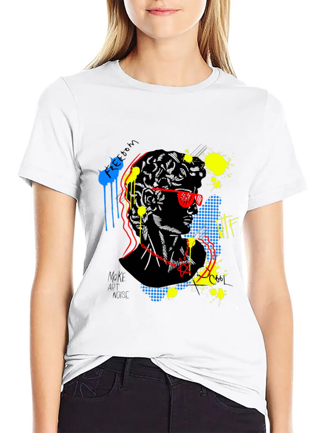 Typography Print For T-Shirt David Sculpture Hand Lightweight Cotton T-Shirt – Daily Comfort Graphic Shirt