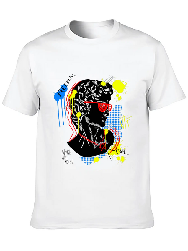 Typography Print For T-Shirt David Sculpture Hand Lightweight Cotton T-Shirt – Daily Comfort Graphic Shirt