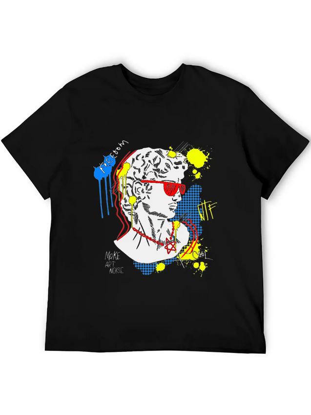 Typography Print For T-Shirt David Sculpture Hand Lightweight Cotton T-Shirt – Daily Comfort Graphic Shirt
