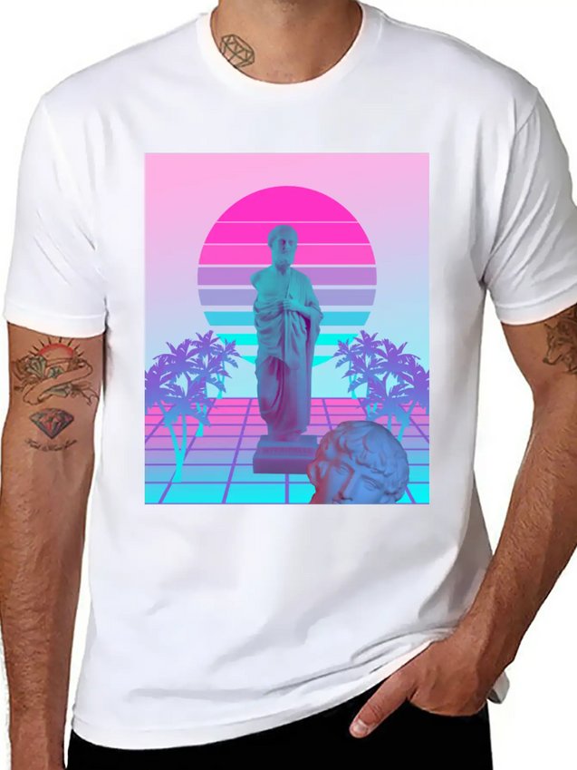 Vaporwave Greek Statue. Giff For Fans Of Physics Lightweight Cotton T-Shirt – Daily Comfort Graphic Shirt
