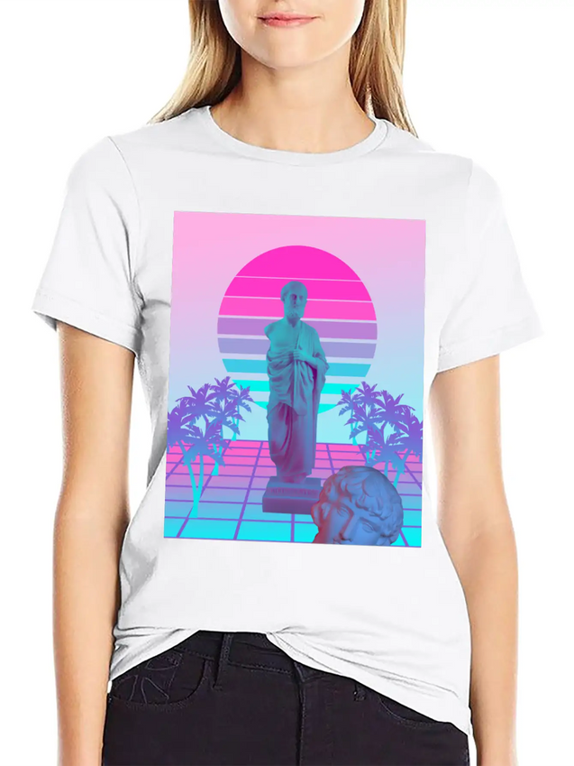 Vaporwave Greek Statue. Giff For Fans Of Physics Lightweight Cotton T-Shirt – Daily Comfort Graphic Shirt