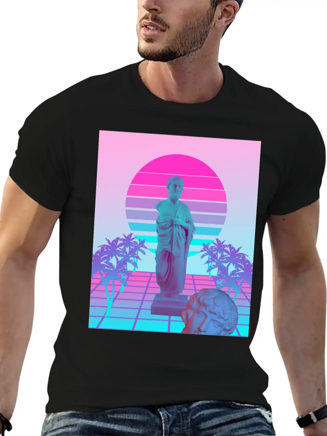 Vaporwave Greek Statue. Giff For Fans Of Physics Lightweight Cotton T-Shirt – Daily Comfort Graphic Shirt