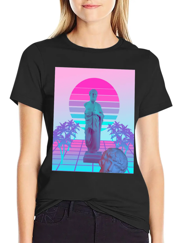 Vaporwave Greek Statue. Giff For Fans Of Physics Lightweight Cotton T-Shirt – Daily Comfort Graphic Shirt