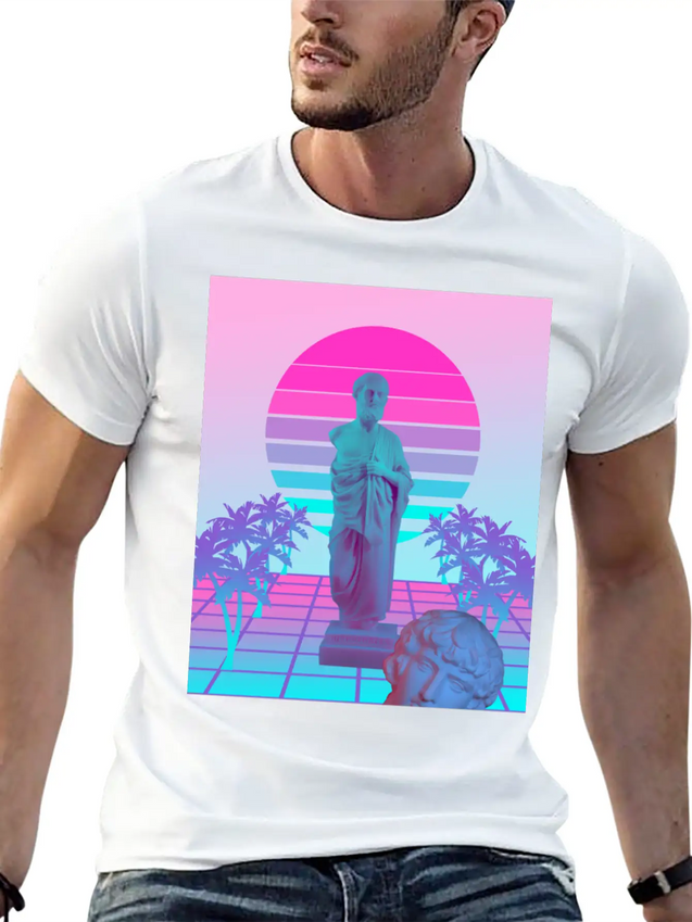 Vaporwave Greek Statue. Giff For Fans Of Physics Lightweight Cotton T-Shirt – Daily Comfort Graphic Shirt