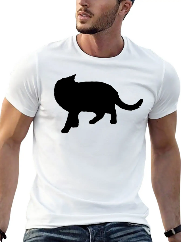 Vector Cat Silhouette Lightweight Cotton T-Shirt – Daily Comfort Graphic Shirt