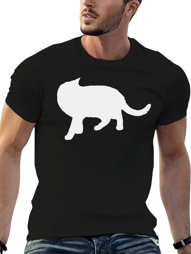 Vector Cat Silhouette Lightweight Cotton T-Shirt – Daily Comfort Graphic Shirt