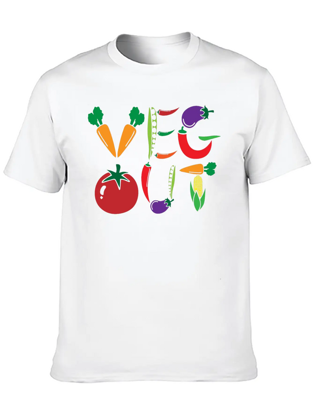 Veg Out Gift Plants Vegan Saying Nutrition Lightweight Cotton T-Shirt – Daily Comfort Graphic Shirt