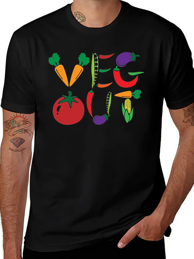 Veg Out Gift Plants Vegan Saying Nutrition Lightweight Cotton T-Shirt – Daily Comfort Graphic Shirt