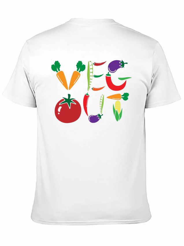 Veg Out Gift Plants Vegan Saying Nutrition Lightweight Cotton T-Shirt – Daily Comfort Graphic Shirt