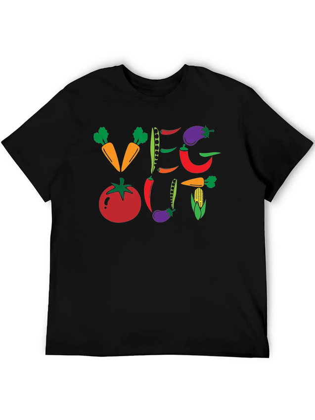 Veg Out Gift Plants Vegan Saying Nutrition Lightweight Cotton T-Shirt – Daily Comfort Graphic Shirt