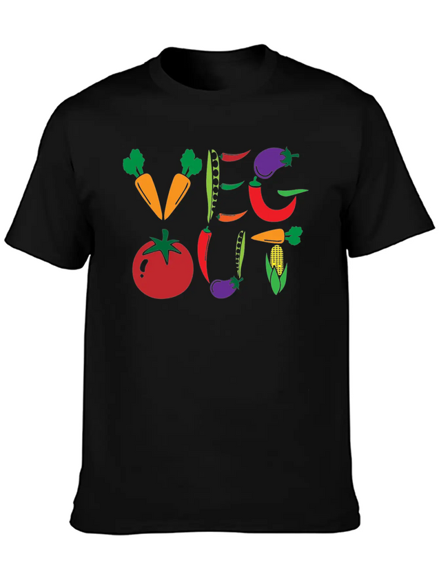 Veg Out Gift Plants Vegan Saying Nutrition Lightweight Cotton T-Shirt – Daily Comfort Graphic Shirt