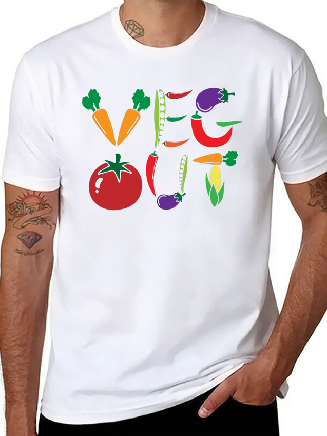 Veg Out Gift Plants Vegan Saying Nutrition Lightweight Cotton T-Shirt – Daily Comfort Graphic Shirt