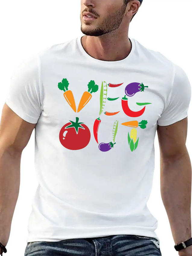 Veg Out Gift Plants Vegan Saying Nutrition Lightweight Cotton T-Shirt – Daily Comfort Graphic Shirt