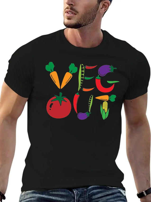 Veg Out Gift Plants Vegan Saying Nutrition Lightweight Cotton T-Shirt – Daily Comfort Graphic Shirt