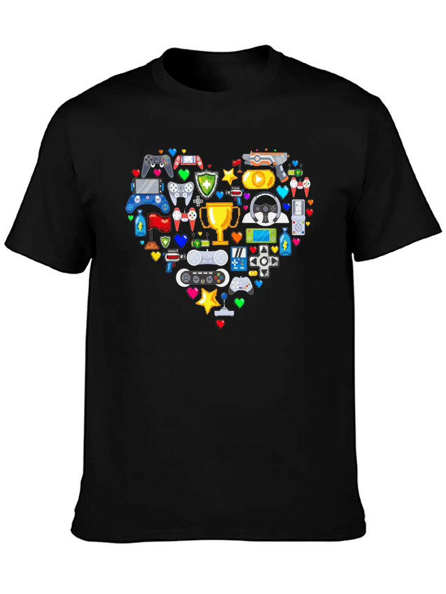 Video Games Gamer Heart Shape Game Controller Lightweight Cotton T-Shirt – Daily Comfort Graphic Shirt