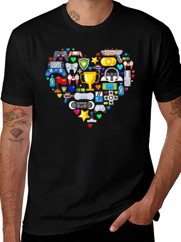Video Games Gamer Heart Shape Game Controller Lightweight Cotton T-Shirt – Daily Comfort Graphic Shirt