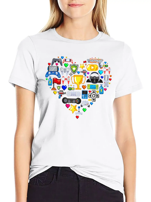 Video Games Gamer Heart Shape Game Controller Lightweight Cotton T-Shirt – Daily Comfort Graphic Shirt