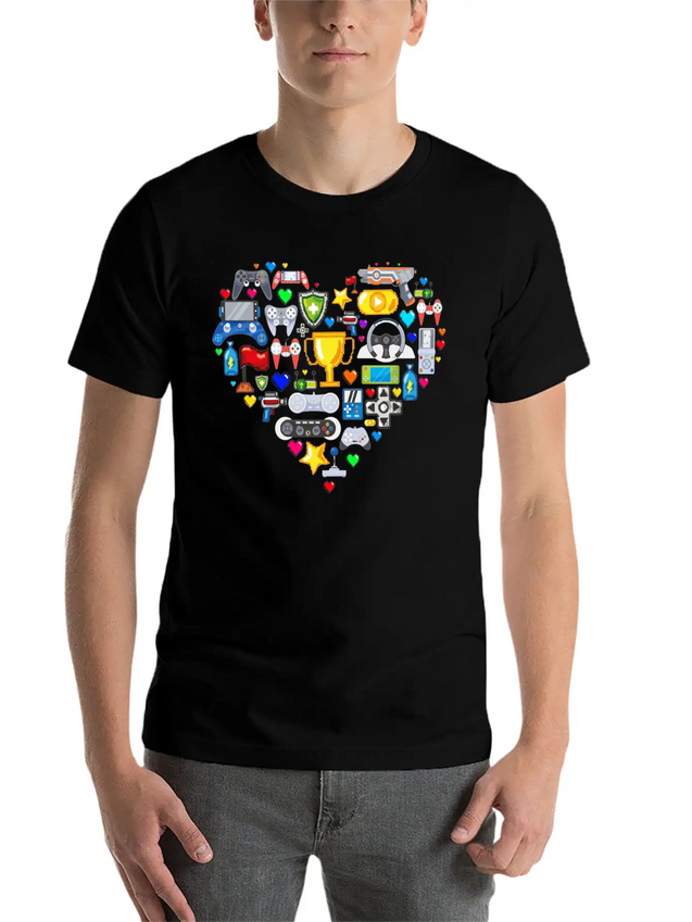 Video Games Gamer Heart Shape Game Controller Lightweight Cotton T-Shirt – Daily Comfort Graphic Shirt