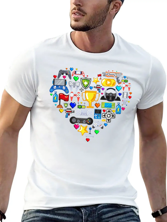 Video Games Gamer Heart Shape Game Controller Lightweight Cotton T-Shirt – Daily Comfort Graphic Shirt