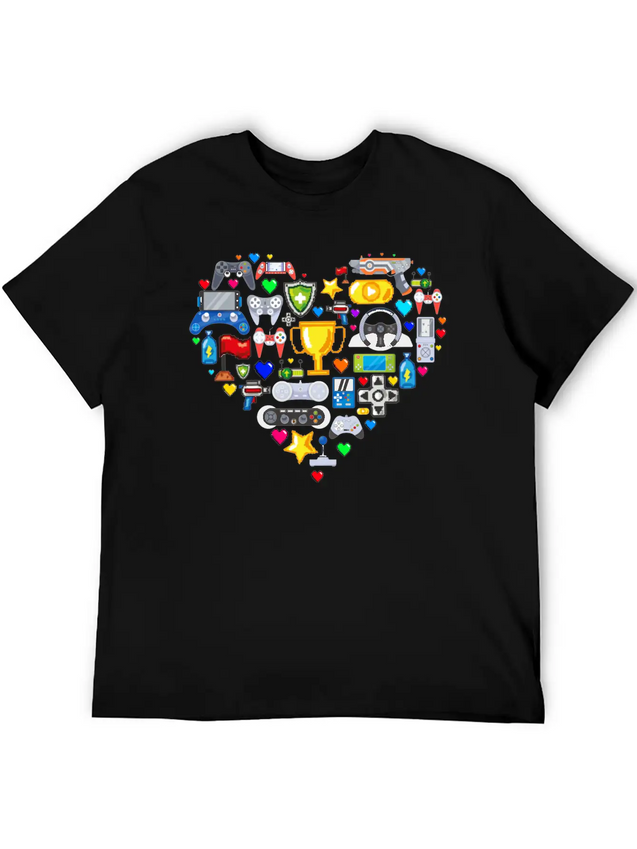 Video Games Gamer Heart Shape Game Controller Lightweight Cotton T-Shirt – Daily Comfort Graphic Shirt