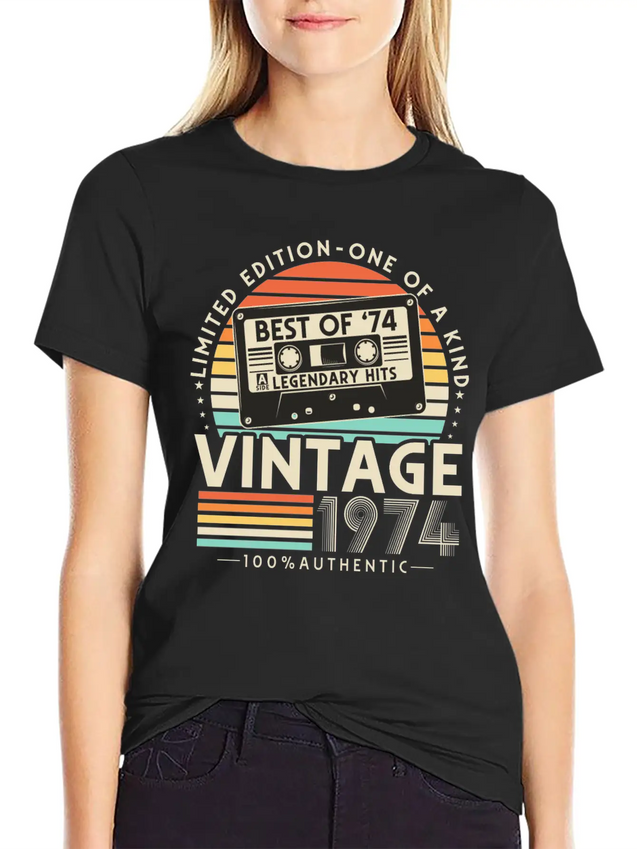 Vintage 1974 Retro 50th Birthday Lightweight Cotton T-Shirt – Daily Comfort Graphic Shirt